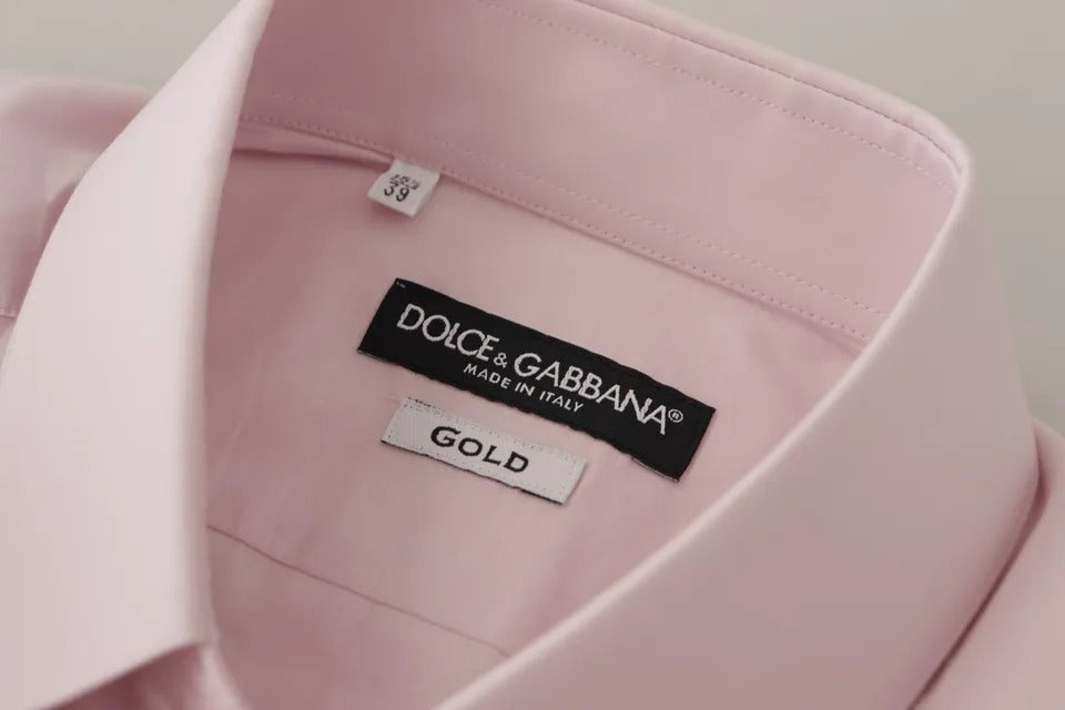 Dolce & Gabbana Light Pink Cotton Dress Formal Men GOLD Men's Shirt (Pre-Owned)