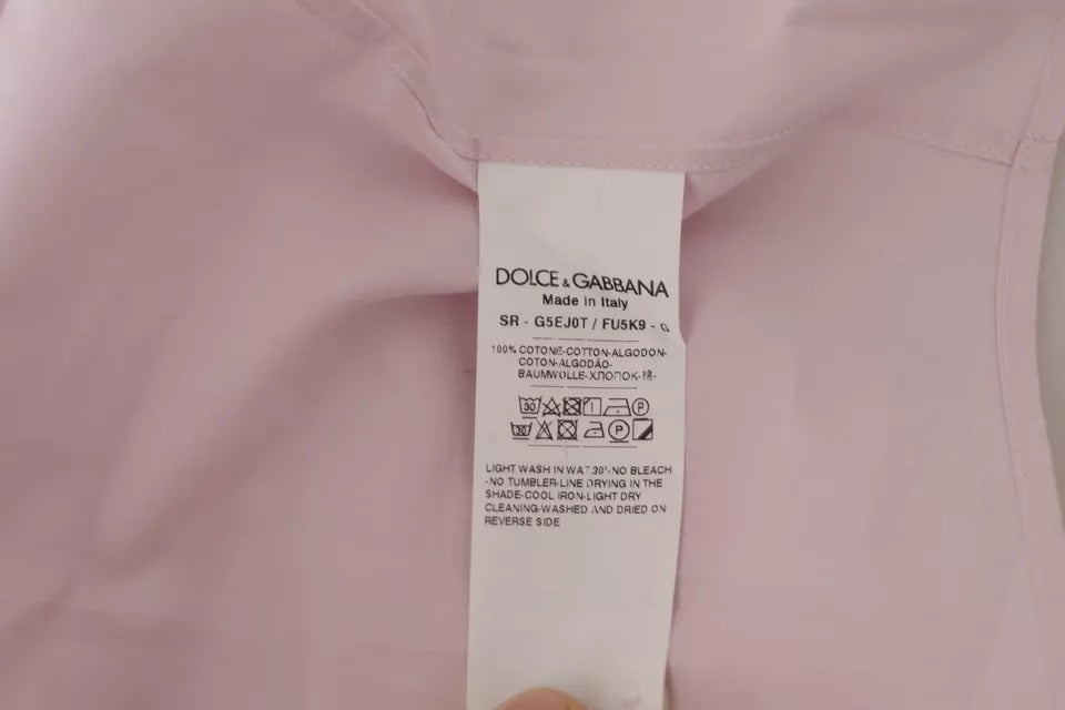 Dolce & Gabbana Light Pink Cotton Dress Formal Men GOLD Men's Shirt (Pre-Owned)