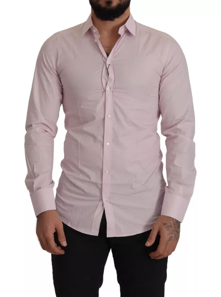 Dolce & Gabbana Light Pink Cotton Dress Formal Men GOLD Men's Shirt (Pre-Owned)