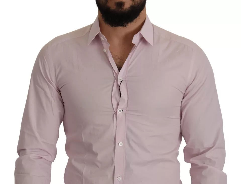 Dolce & Gabbana Light Pink Cotton Dress Formal Men GOLD Men's Shirt (Pre-Owned)