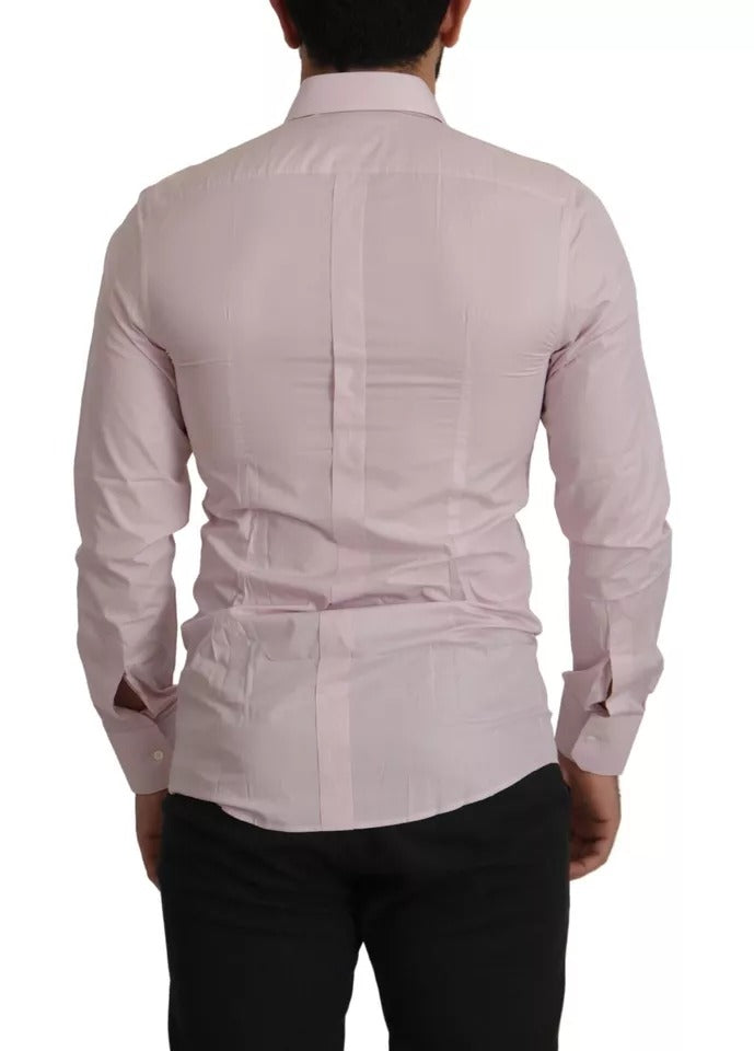Dolce & Gabbana Light Pink Cotton Dress Formal Men GOLD Men's Shirt (Pre-Owned)