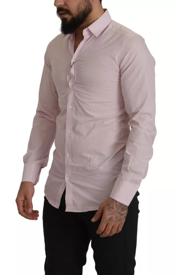 Dolce & Gabbana Light Pink Cotton Dress Formal Men GOLD Men's Shirt (Pre-Owned)