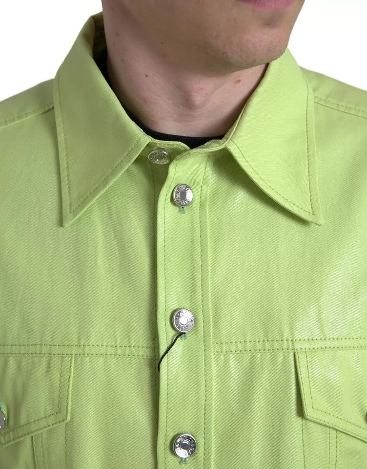 Dolce & Gabbana Green Cotton Collared Casual Button Down Men's Shirt (Pre-Owned)
