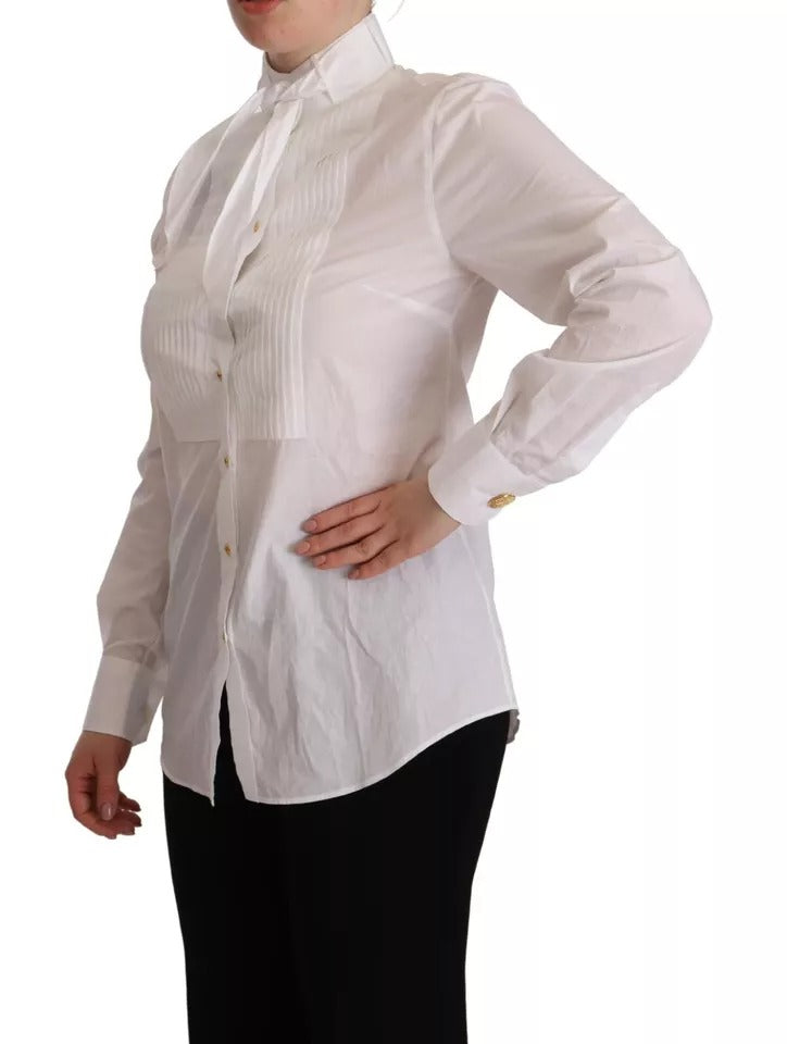Dolce & Gabbana White Cotton Collared Long Sleeves Formal Shirt Women's Top (Pre-Owned)
