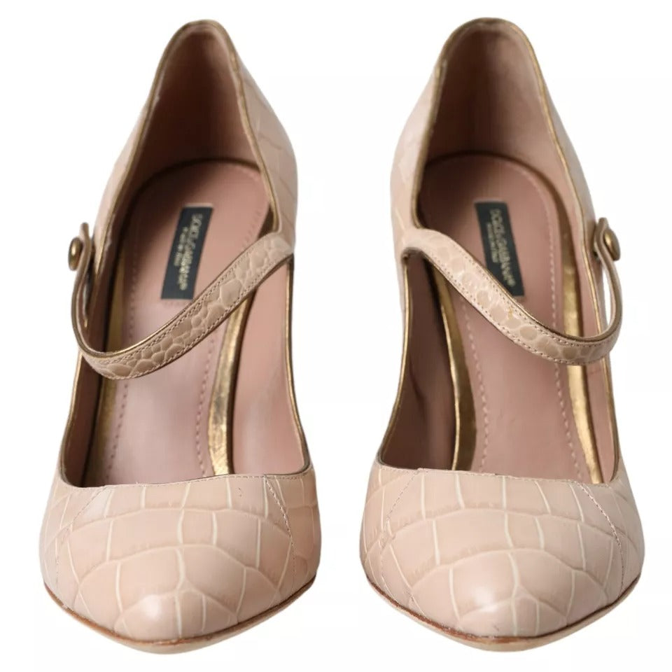 Dolce & Gabbana Beige Leather Mary Janes Embellished Women's Shoes (Pre-Owned)