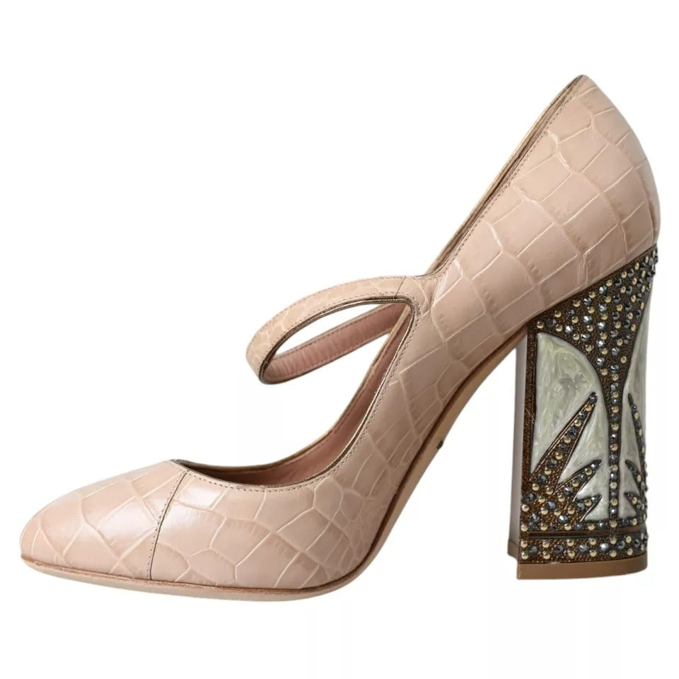 Dolce & Gabbana Beige Leather Mary Janes Embellished Women's Shoes (Pre-Owned)