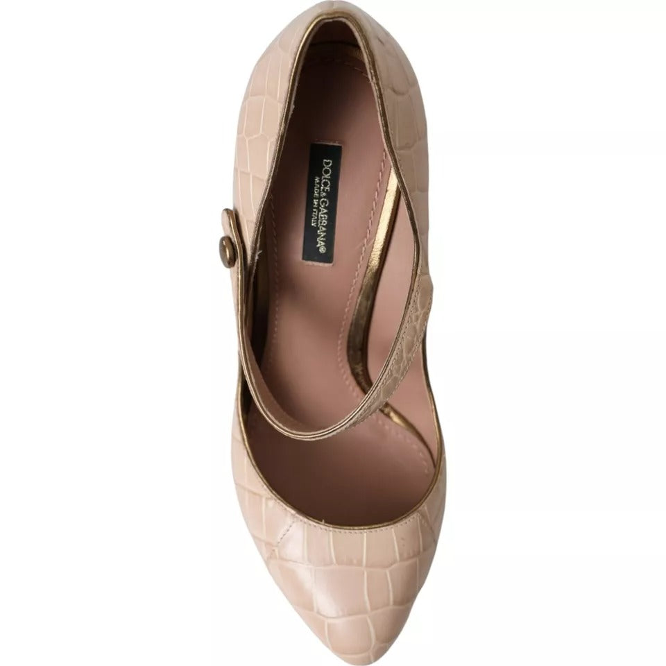 Dolce & Gabbana Beige Leather Mary Janes Embellished Women's Shoes (Pre-Owned)