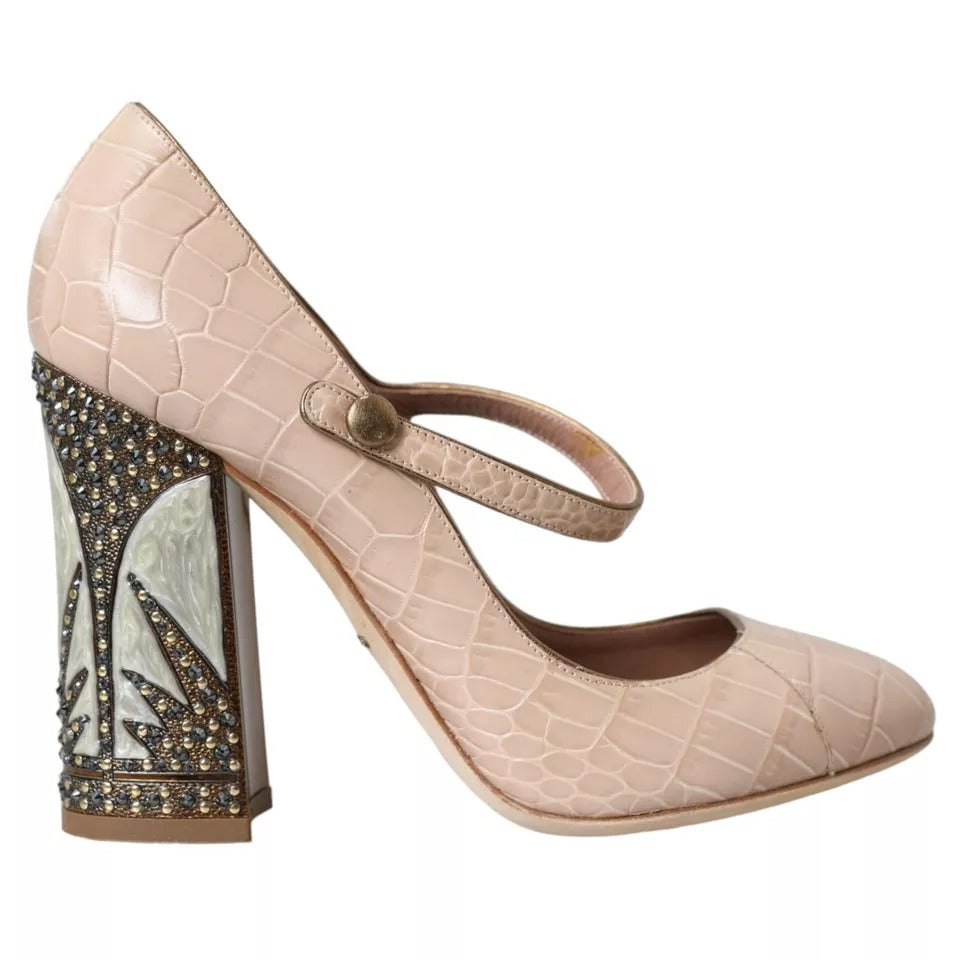 Dolce & Gabbana Beige Leather Mary Janes Embellished Women's Shoes (Pre-Owned)