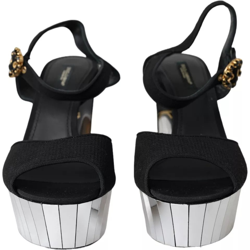 Dolce & Gabbana Black Mirror Heels Crystal Platform Sandals Women's Shoes (Pre-Owned)