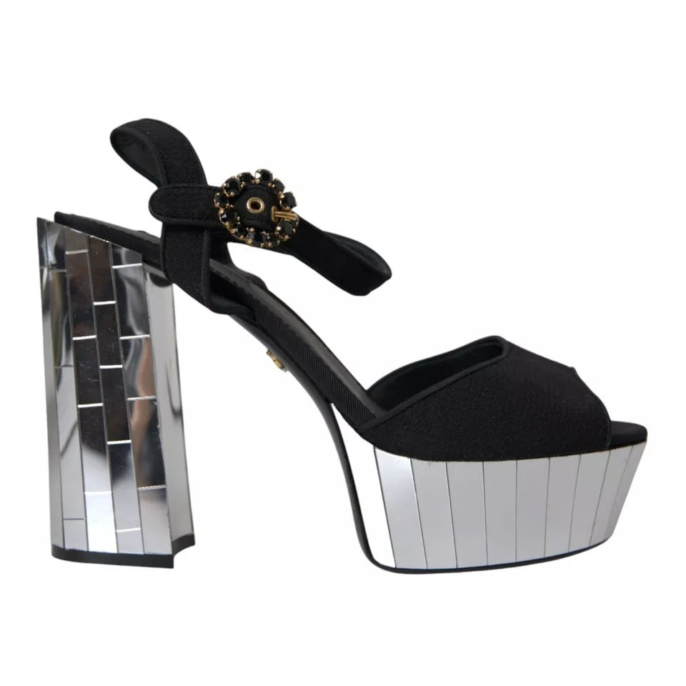Dolce & Gabbana Black Mirror Heels Crystal Platform Sandals Women's Shoes (Pre-Owned)