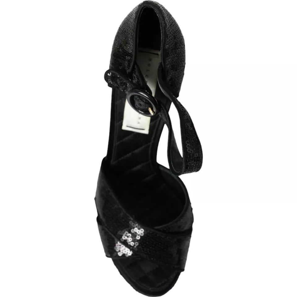 Dolce & Gabbana Black Sequin Ankle Strap Heels Sandals Women's Shoes (Pre-Owned)