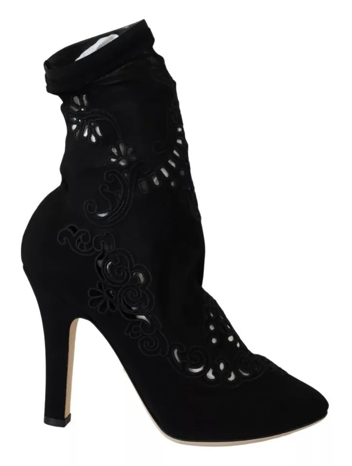 Dolce & Gabbana Black Stretch Pumps Boots Floral Lace Women's Shoes (Pre-Owned)