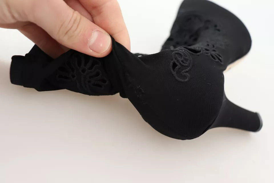 Dolce & Gabbana Black Stretch Pumps Boots Floral Lace Women's Shoes (Pre-Owned)