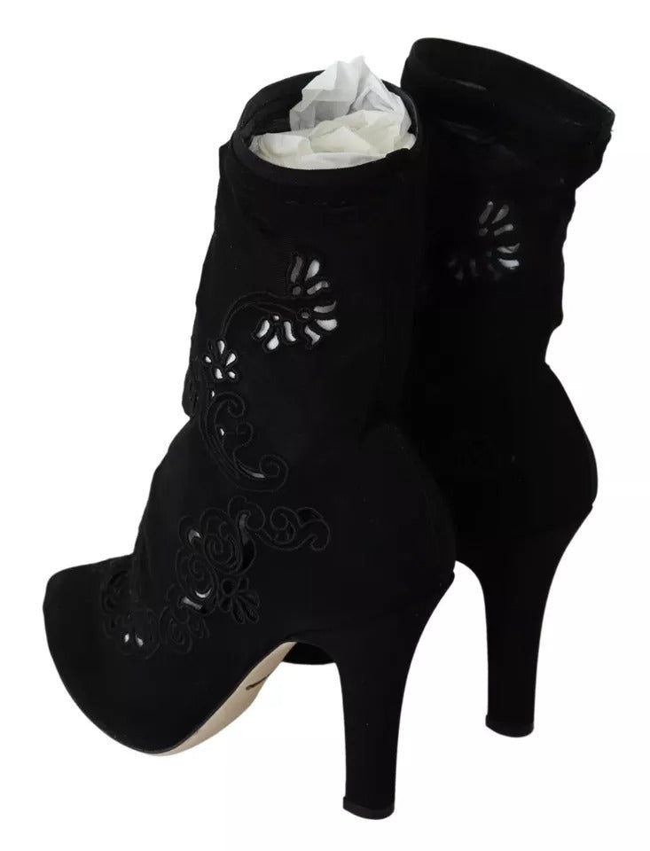 Dolce & Gabbana Black Stretch Pumps Boots Floral Lace Women's Shoes (Pre-Owned)