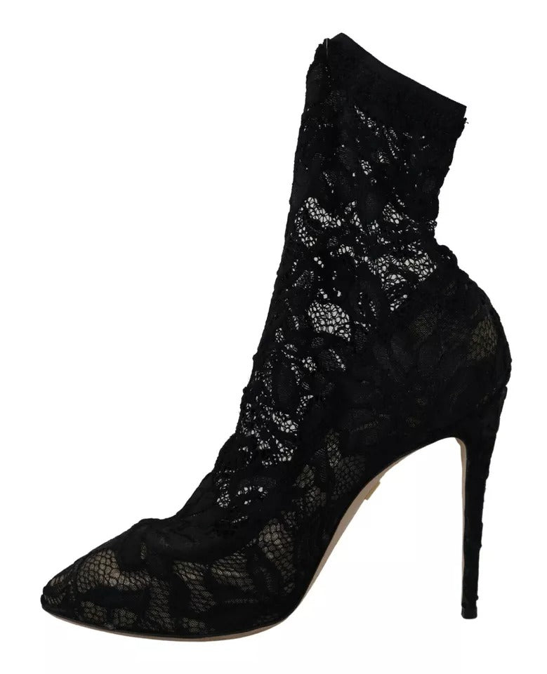 Dolce & Gabbana Black Stretch Socks Taormina Lace Boots Women's Shoes (Pre-Owned)