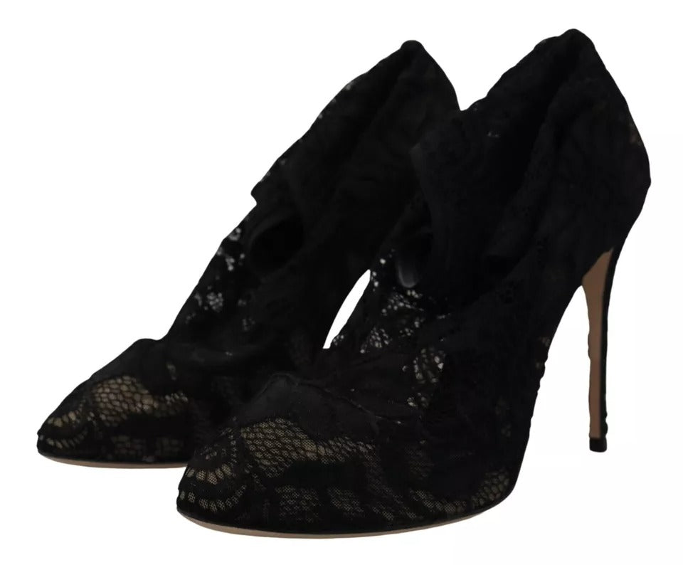 Dolce & Gabbana Black Stretch Socks Taormina Lace Boots Women's Shoes (Pre-Owned)