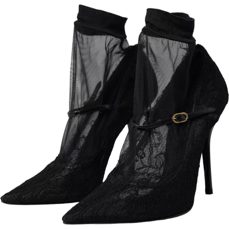 Dolce & Gabbana Black Tulle Stretch Boots Pumps Women's Shoes (Pre-Owned)