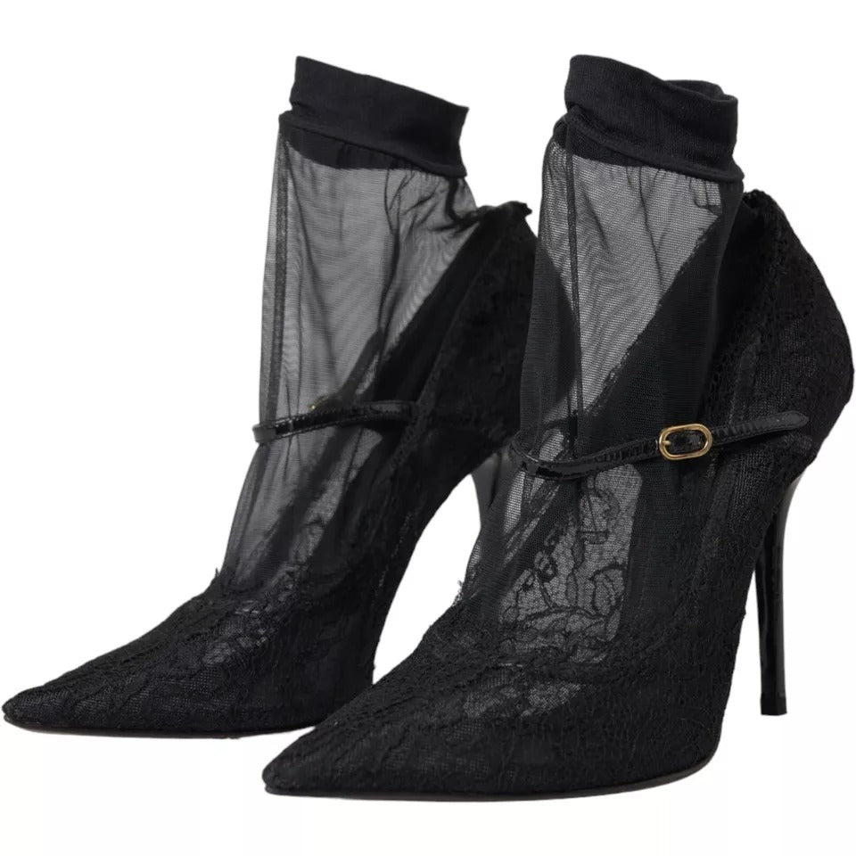 Dolce & Gabbana Black Tulle Stretch Boots Pumps Women's Shoes (Pre-Owned)