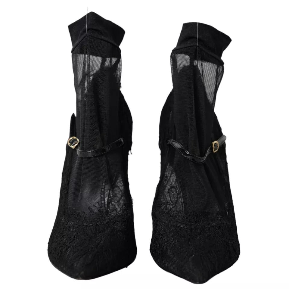 Dolce & Gabbana Black Tulle Stretch Boots Pumps Women's Shoes (Pre-Owned)