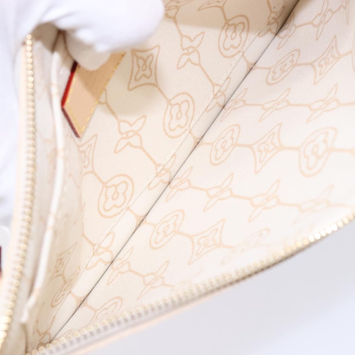 Louis Vuitton Neverfull Pochette Damier Ebene White Canvas Bag (Pre-Owned)