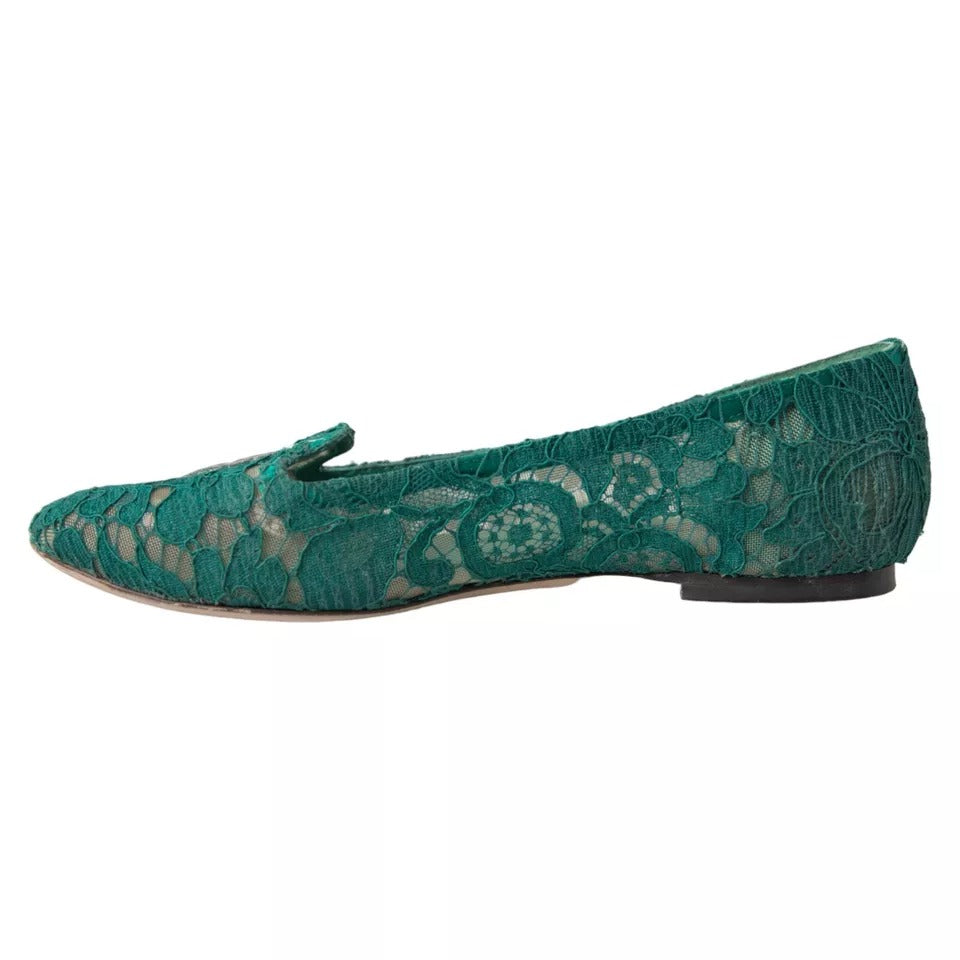 Dolce & Gabbana Green Taormina Lace Slip On Flats Women's Shoes (Pre-Owned)