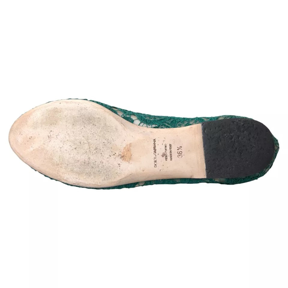 Dolce & Gabbana Green Taormina Lace Slip On Flats Women's Shoes (Pre-Owned)