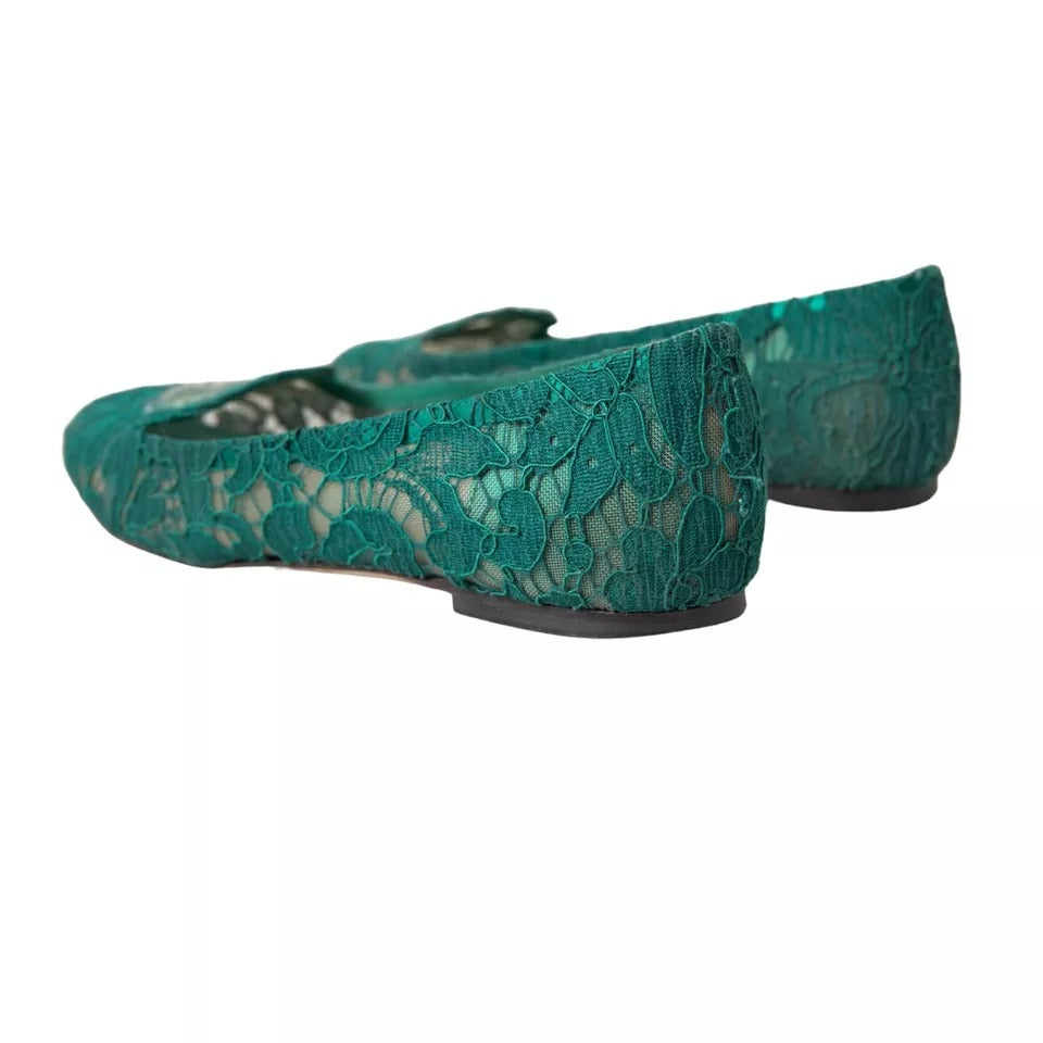 Dolce & Gabbana Green Taormina Lace Slip On Flats Women's Shoes (Pre-Owned)