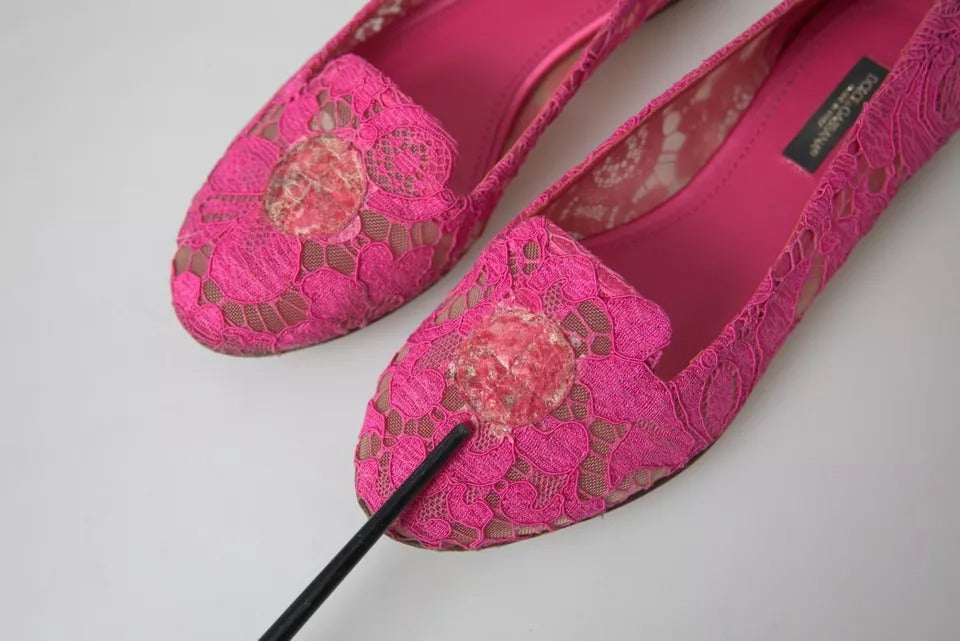 Dolce & Gabbana Pink Taormina Lace Slip On Flats Women's Shoes (Pre-Owned)