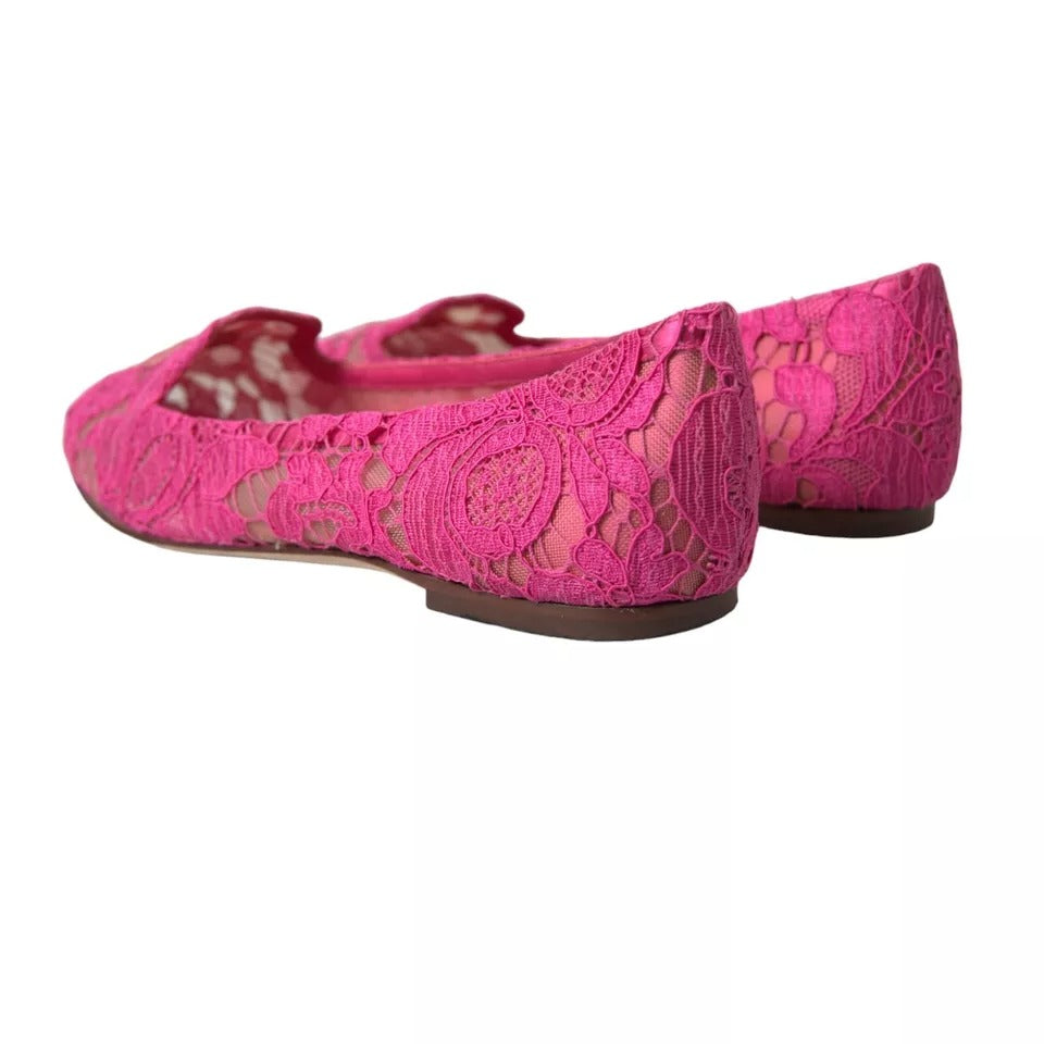 Dolce & Gabbana Pink Taormina Lace Slip On Flats Women's Shoes (Pre-Owned)