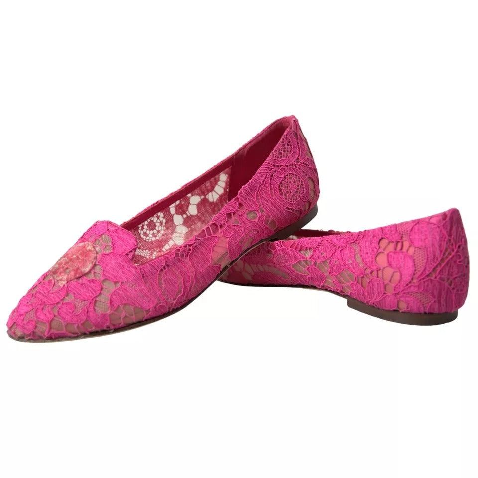 Dolce & Gabbana Pink Taormina Lace Slip On Flats Women's Shoes (Pre-Owned)