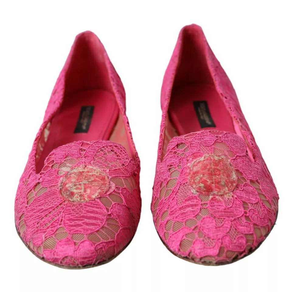 Dolce & Gabbana Pink Taormina Lace Slip On Flats Women's Shoes (Pre-Owned)