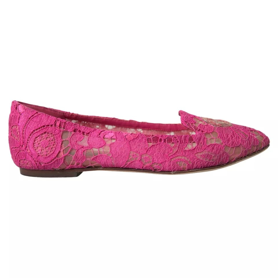 Dolce & Gabbana Pink Taormina Lace Slip On Flats Women's Shoes (Pre-Owned)
