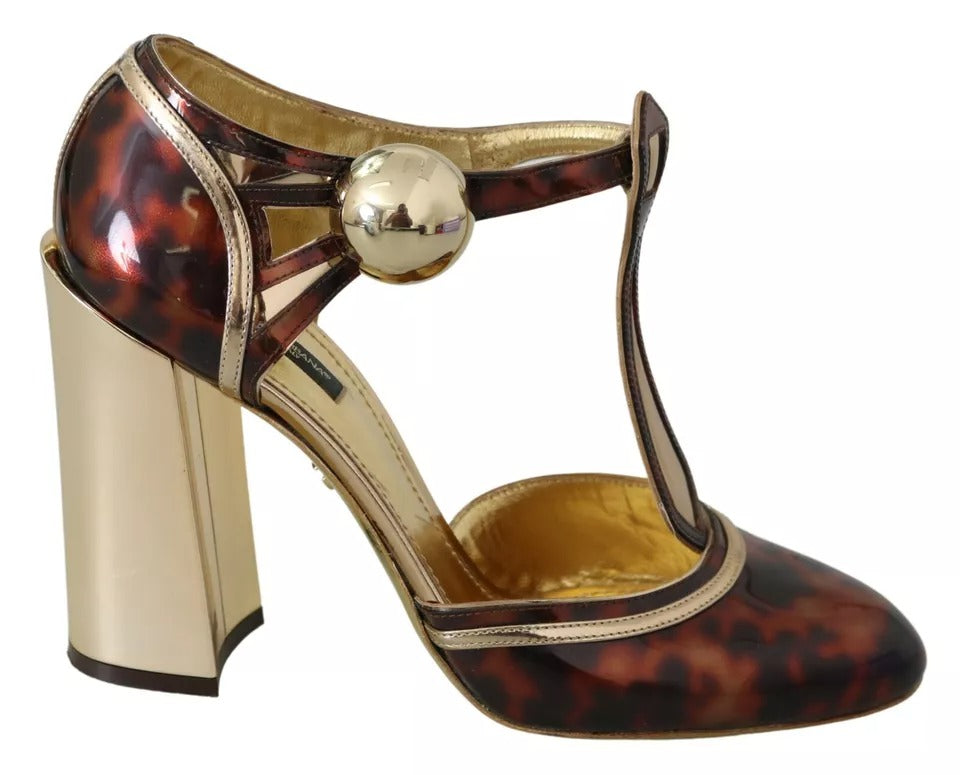 Dolce & Gabbana Gold Leopard T-strap Pumps Sandals Women's Shoes (Pre-Owned)