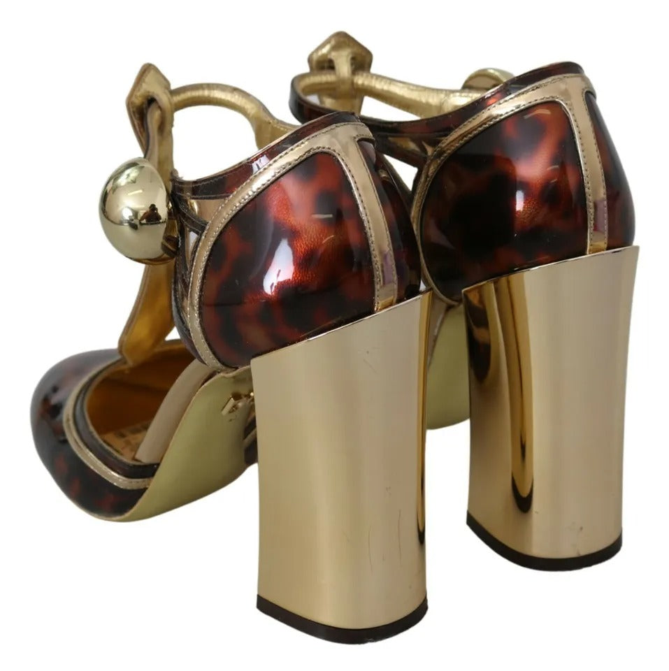 Dolce & Gabbana Gold Leopard T-strap Pumps Sandals Women's Shoes (Pre-Owned)