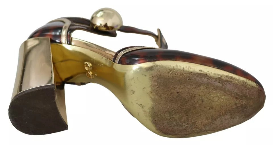 Dolce & Gabbana Gold Leopard T-strap Pumps Sandals Women's Shoes (Pre-Owned)