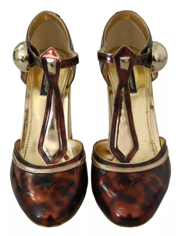 Dolce & Gabbana Gold Leopard T-strap Pumps Sandals Women's Shoes (Pre-Owned)