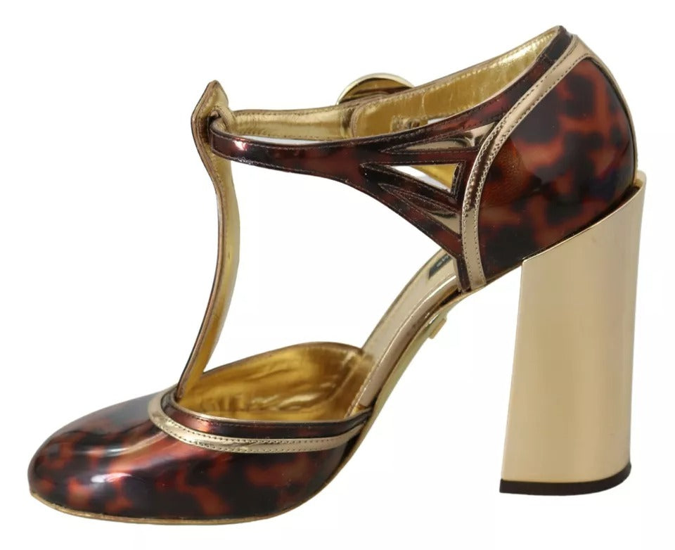 Dolce & Gabbana Gold Leopard T-strap Pumps Sandals Women's Shoes (Pre-Owned)