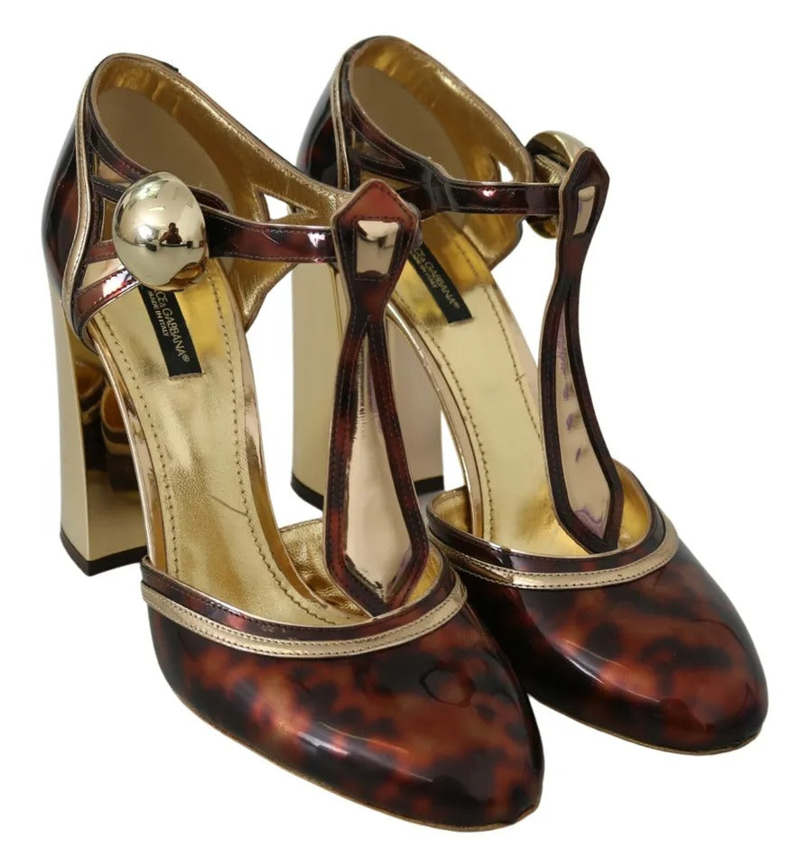 Dolce & Gabbana Gold Leopard T-strap Pumps Sandals Women's Shoes (Pre-Owned)