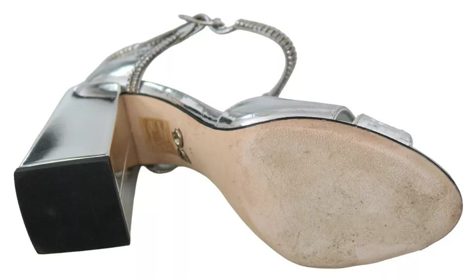 Dolce & Gabbana Silver Crystals T-strap Sandals Leather Women's Shoes (Pre-Owned)