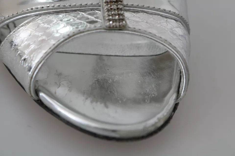 Dolce & Gabbana Silver Crystals T-strap Sandals Leather Women's Shoes (Pre-Owned)