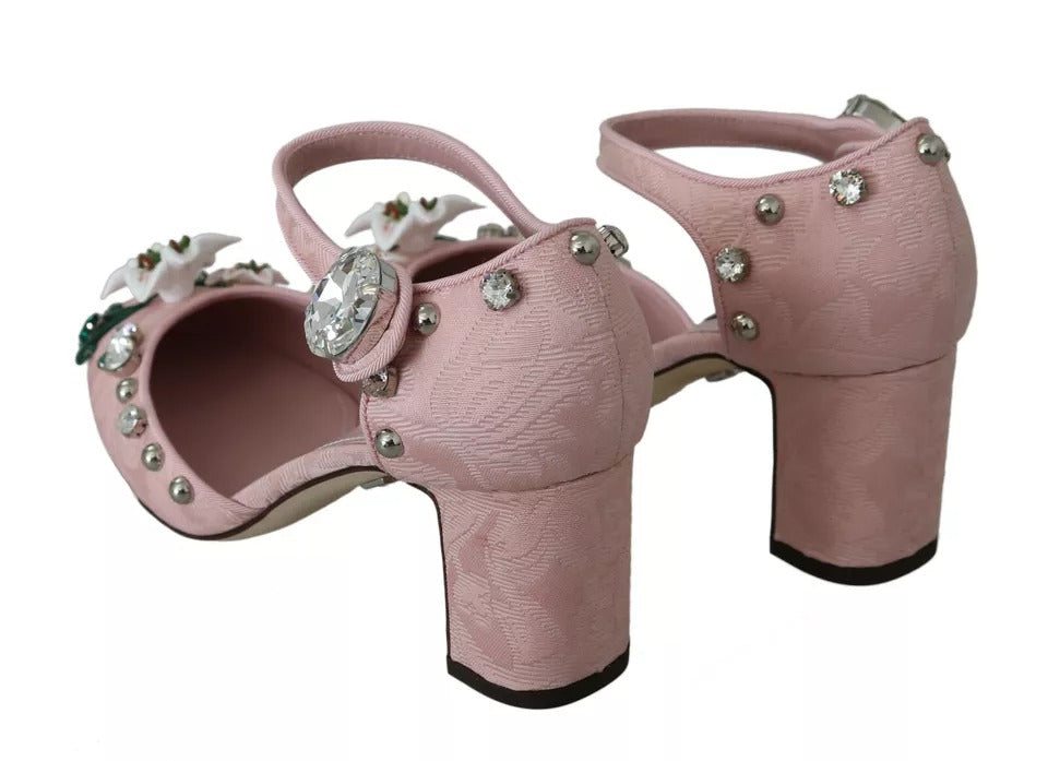 Dolce & Gabbana Pink Brocade Crystal Lily Ankle Strap Women's Shoes (Pre-Owned)