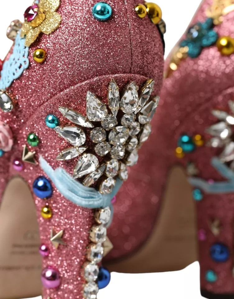 Dolce & Gabbana Pink Embellished Fur Mary Jane Pumps Women's Shoes (Pre-Owned)