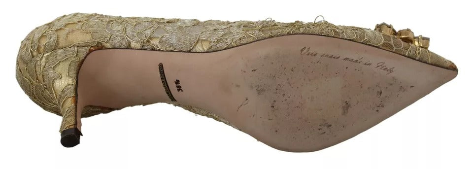 Dolce & Gabbana Gold Taormina Lace Crystal Heels Pumps Women's Shoes (Pre-Owned)