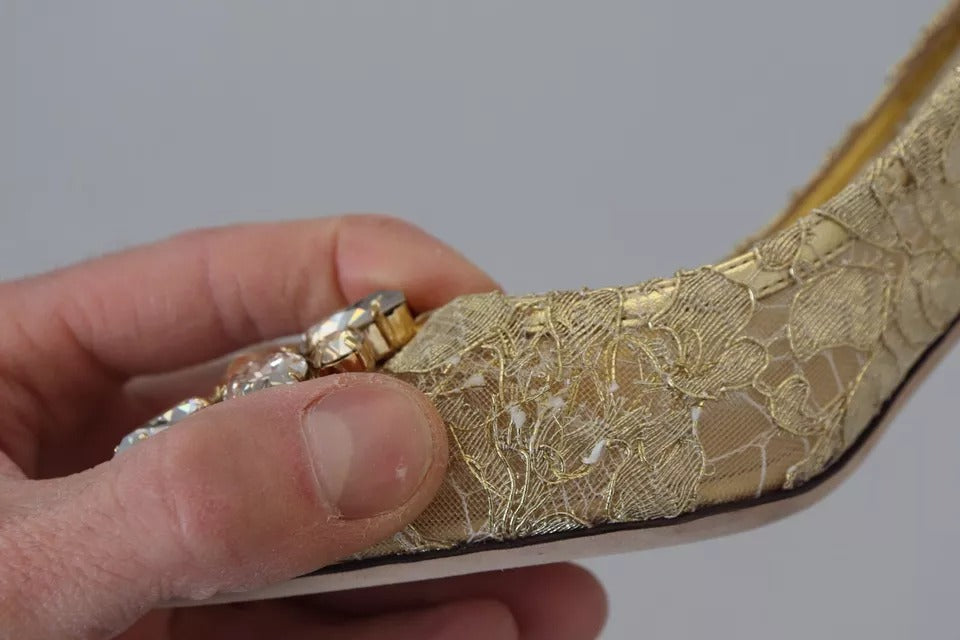 Dolce & Gabbana Gold Taormina Lace Crystal Heels Pumps Women's Shoes (Pre-Owned)