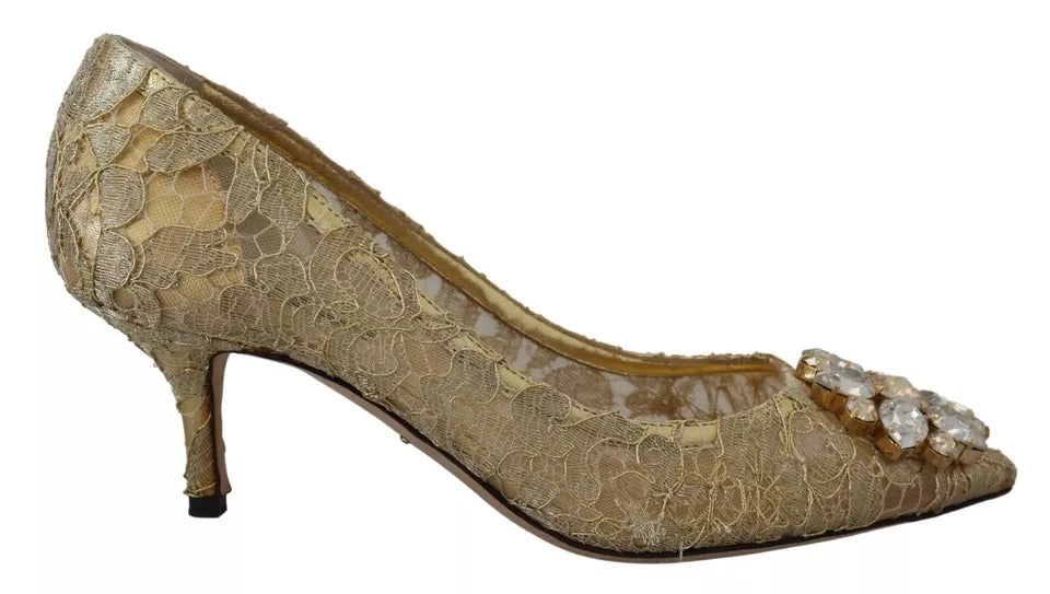Dolce & Gabbana Gold Taormina Lace Crystal Heels Pumps Women's Shoes (Pre-Owned)
