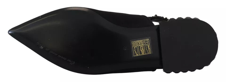 Dolce & Gabbana Black Flats Crystal Slingback Charmeuse Women's Shoes (Pre-Owned)