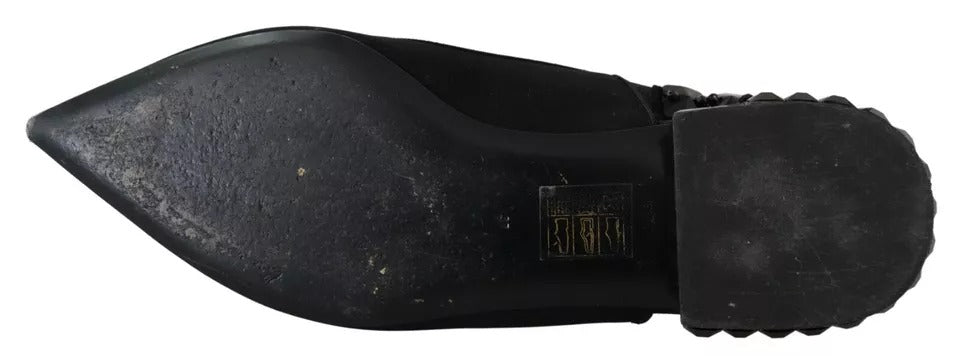 Dolce & Gabbana Black Flats Crystal Slingback Charmeuse Women's Shoes (Pre-Owned)