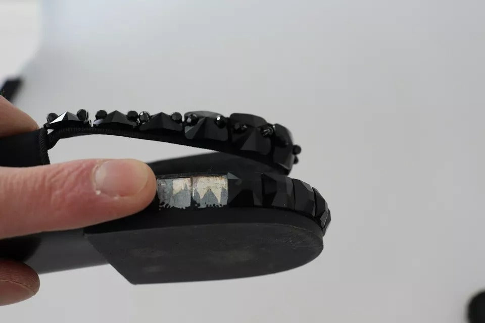 Dolce & Gabbana Black Flats Crystal Slingback Charmeuse Women's Shoes (Pre-Owned)