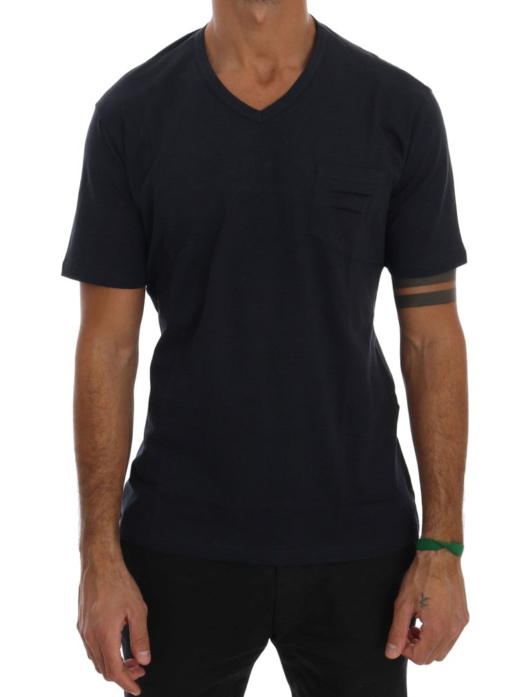 Daniele Alessandrini Blue Cotton V-neck Men's T-Shirt