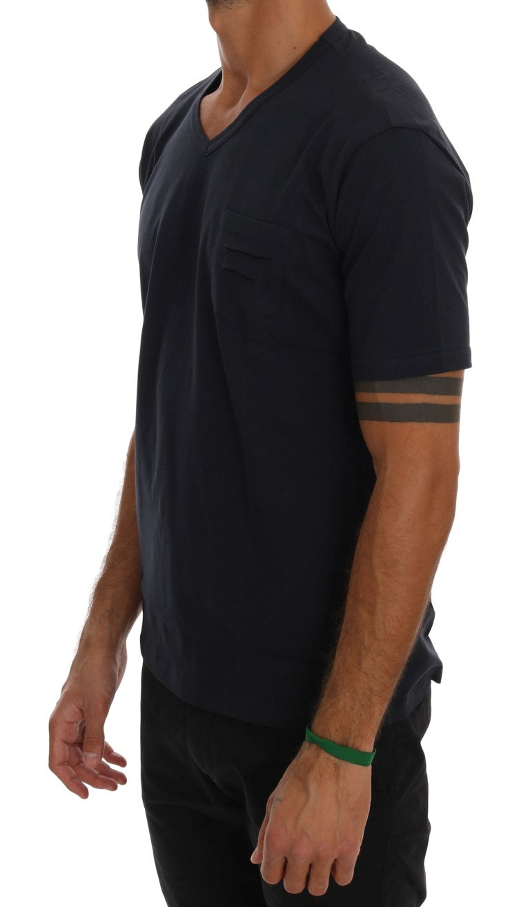 Daniele Alessandrini Blue Cotton V-neck Men's T-Shirt